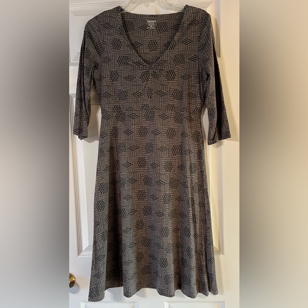 Toad&Co Black and Brown/Gray Geometric 3/4- Sleeve Dress